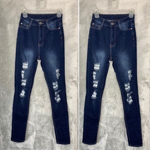 Dark Blue Ripped High Waisted Jeans: Fashion Nova
